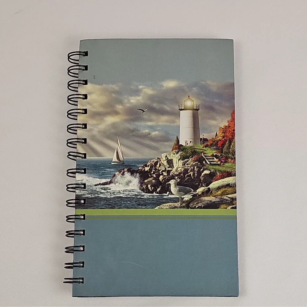 Vintage Lighthouse Spiral Bound Journal Notebook Coastal Nautical Sailboat